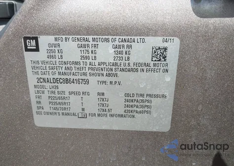 2011 Chevrolet Equinox 1Lt z USA, uszkodzony, nr VIN 2CNALDEC8B6416759